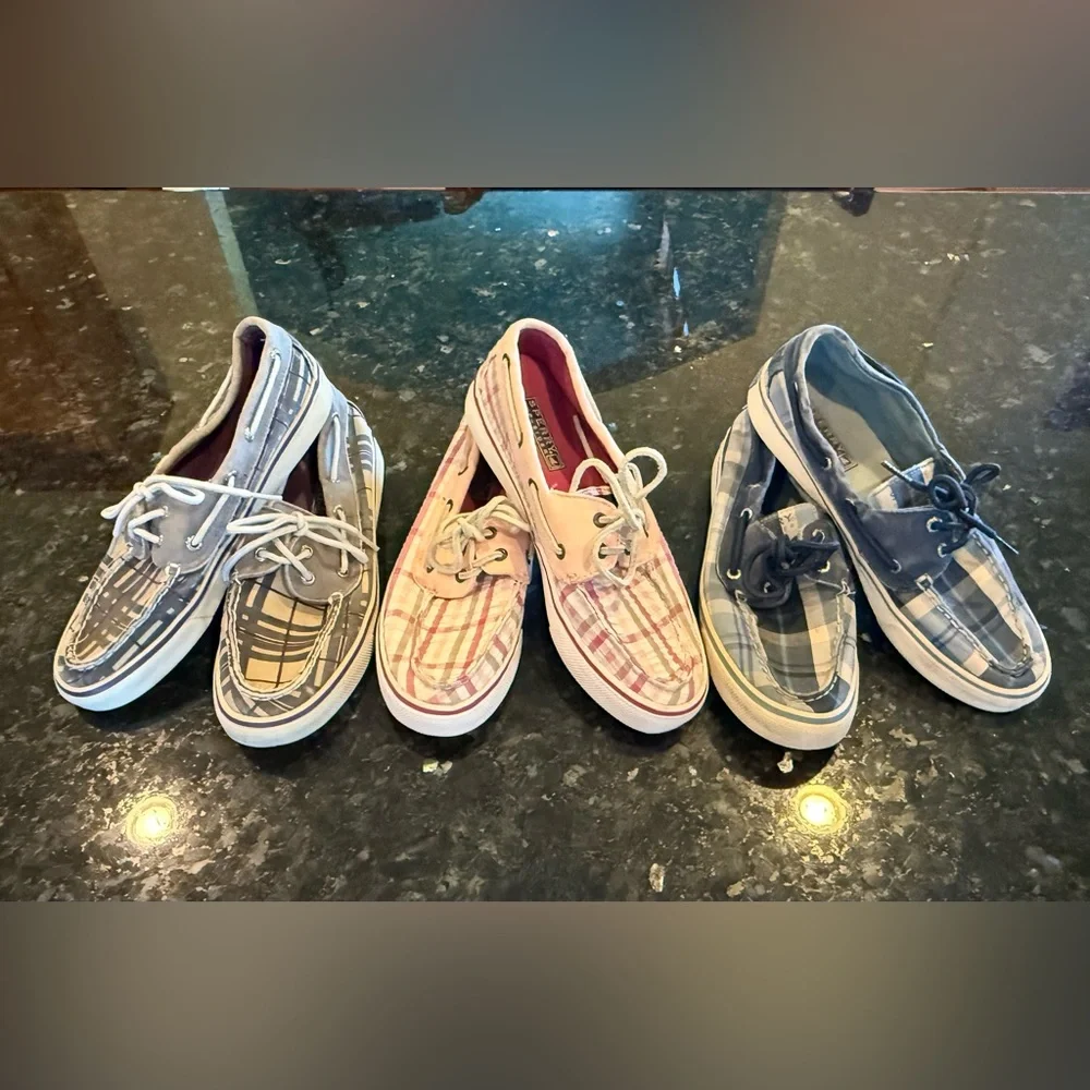 3 Pairs of Sperry Plaid Canvas Boat Shoes Lot Size 7 - Picture 1 of 12